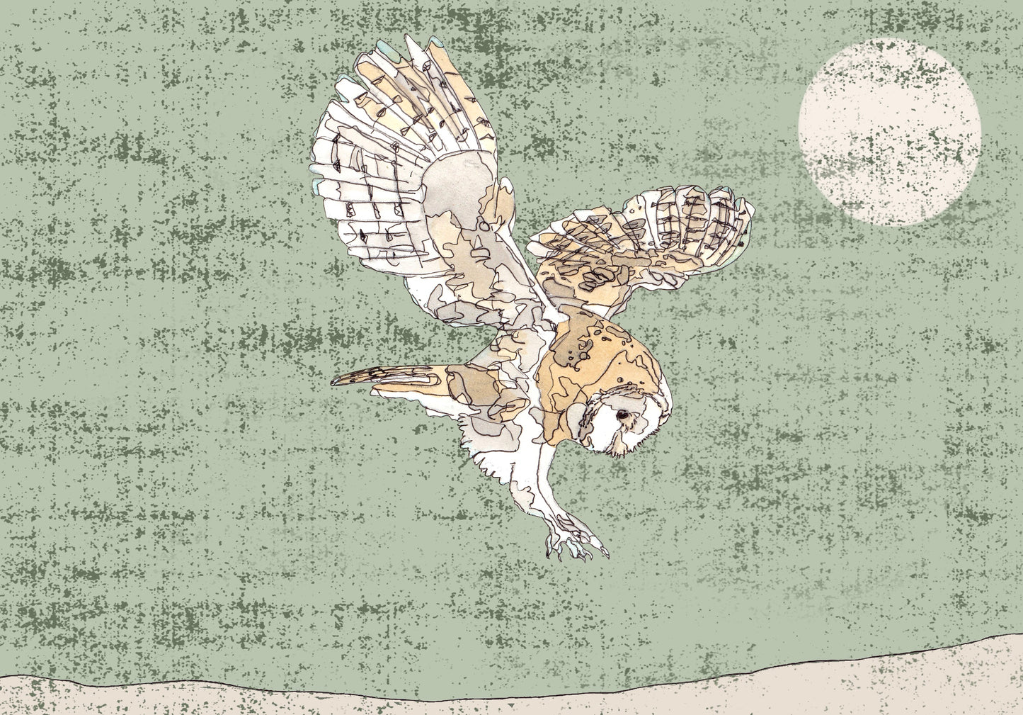 The Hunting Barn Owl in Green