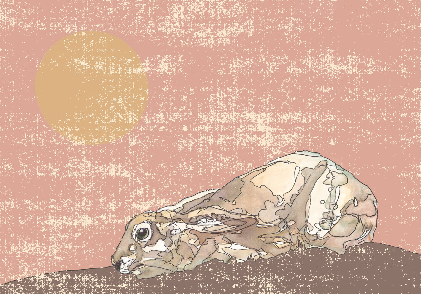 The Crouching Brown Hare in Peach Blank Greeting Card