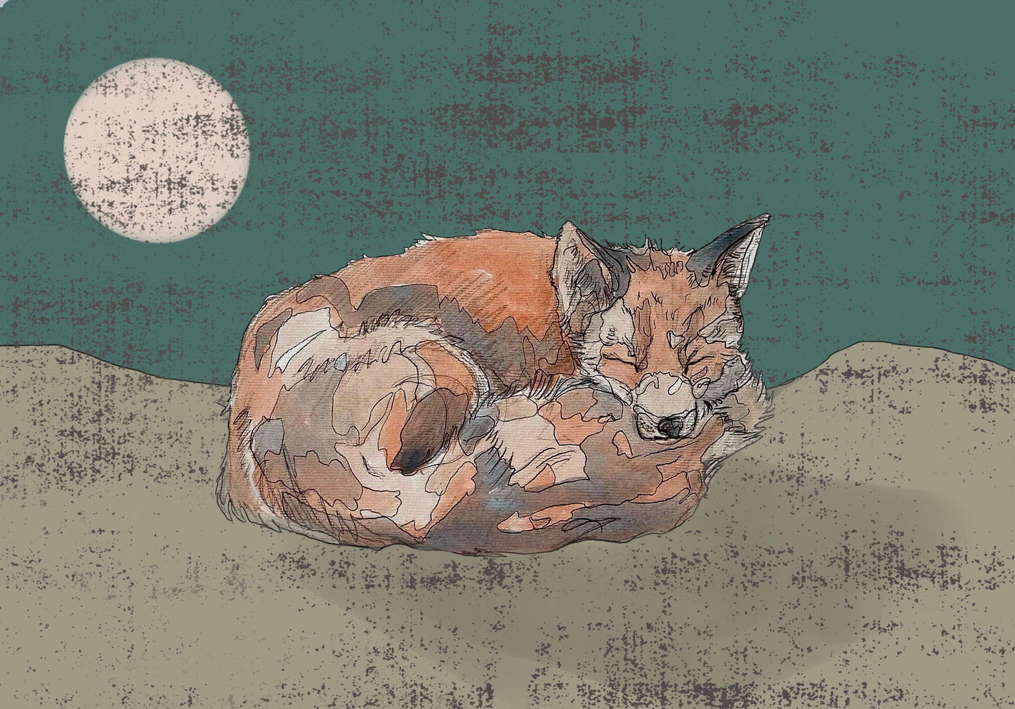 The Sleeping Red Fox in Green Blank Greeting Card