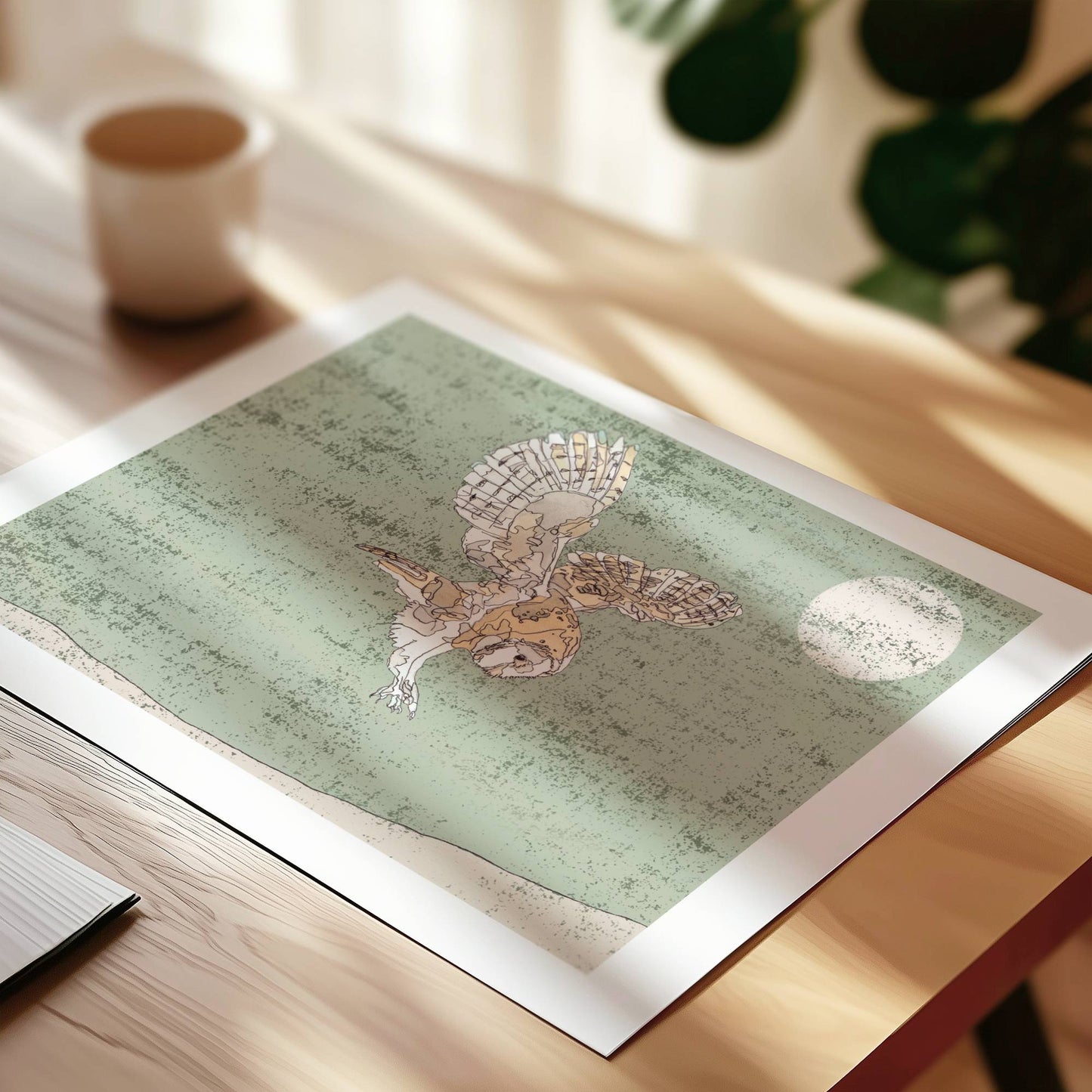 The Hunting Barn Owl in Green Open Edition Giclée Art Print
