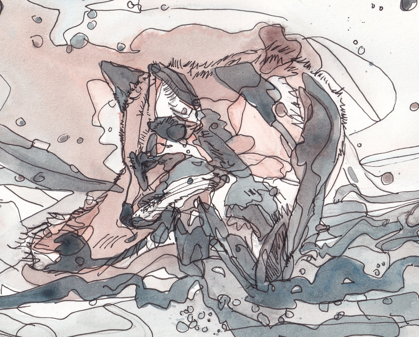 Detail from Wildlife Art red fox painting / illustration by wildlife artist Ann Pease.