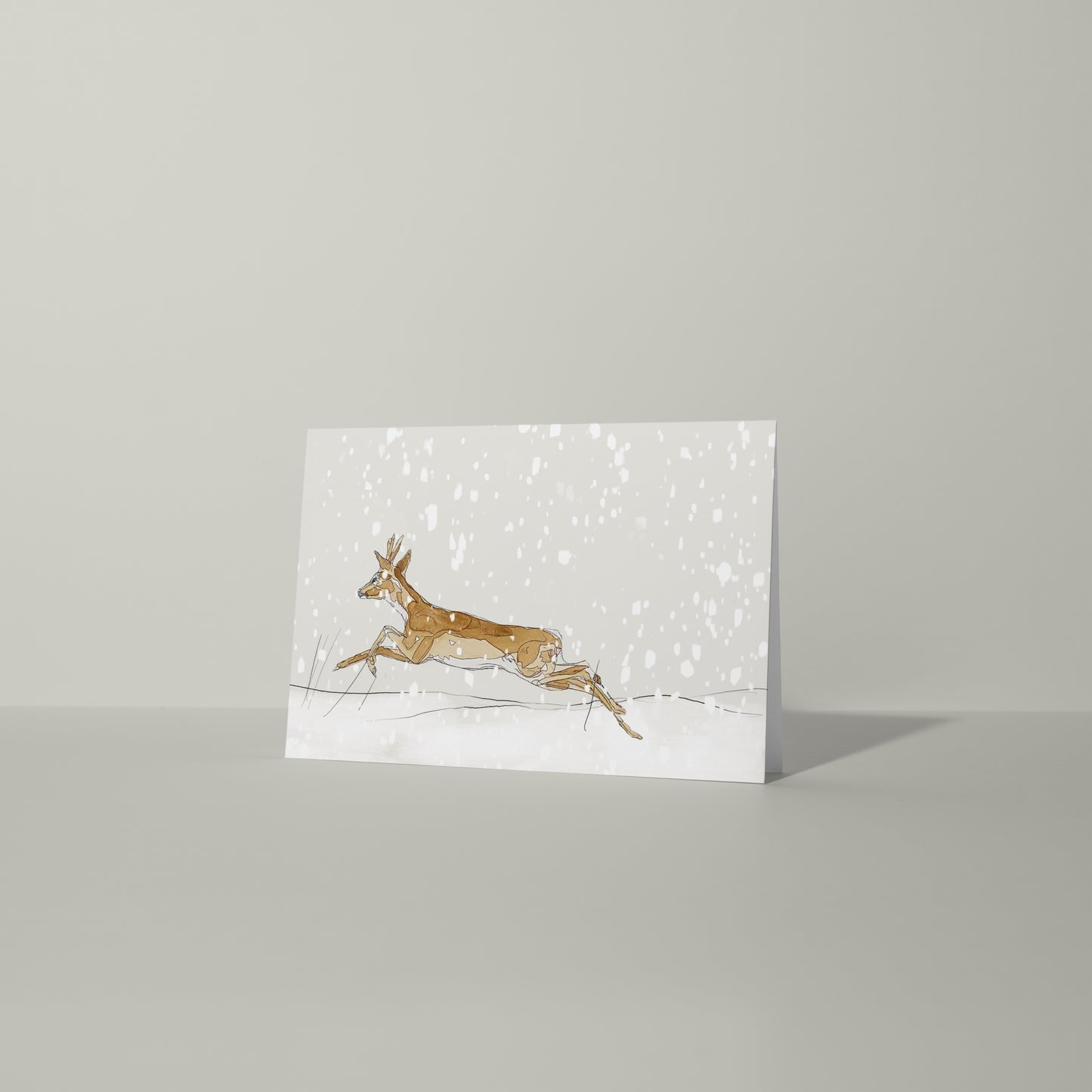 blank landscape christmas card roe buck stag deer in the snow contemporary illustration animal wildlife artist ann pease card art