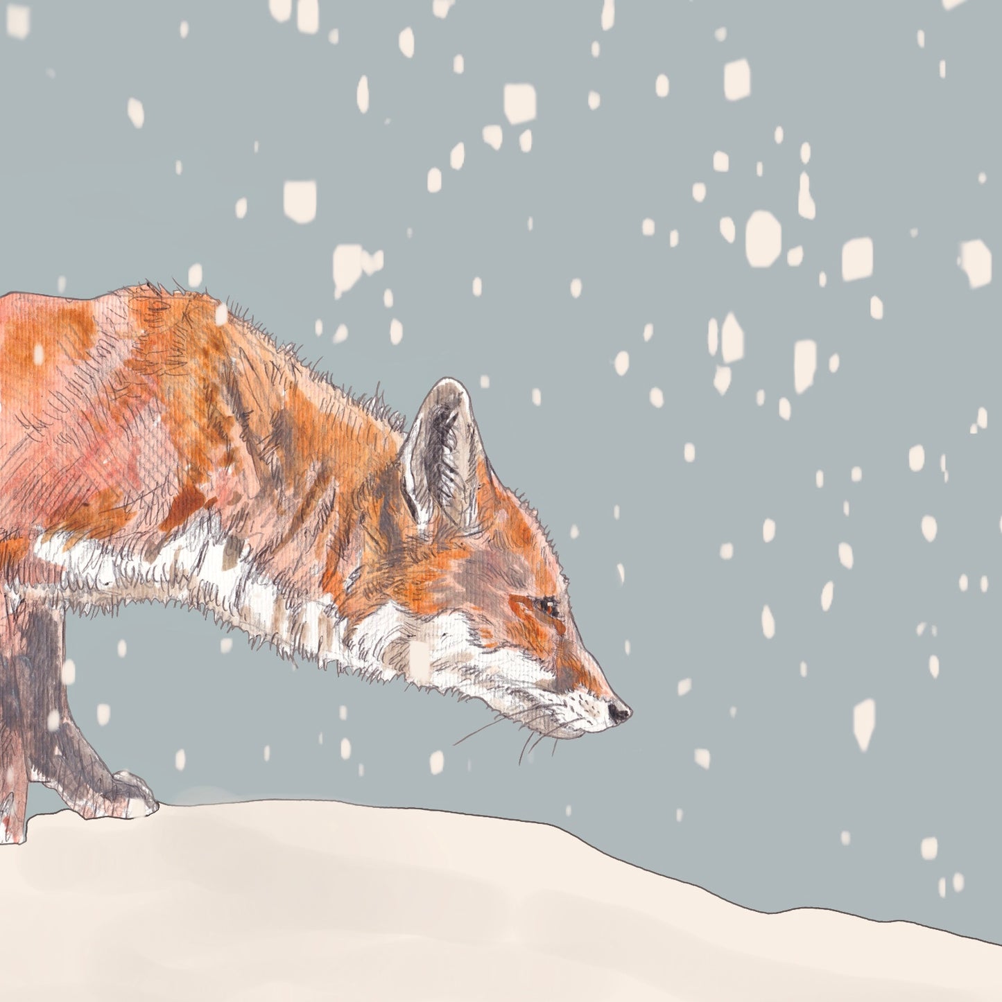 The Stalking Fox 2 and The Snow Open Edition Giclée Art Print