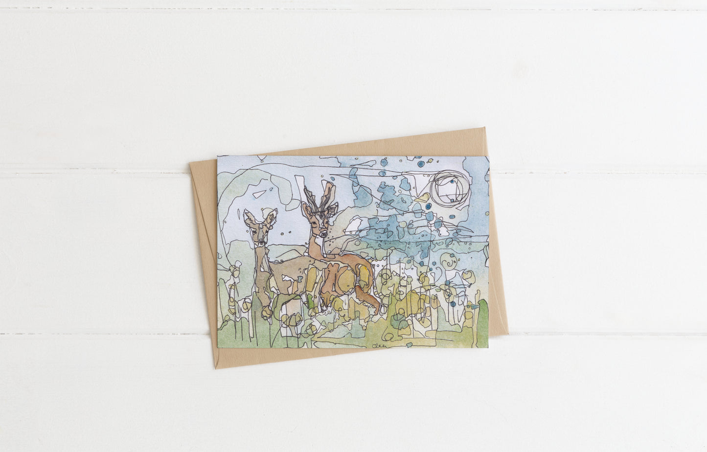 The Two Roes and The Moon Blank Greeting Card