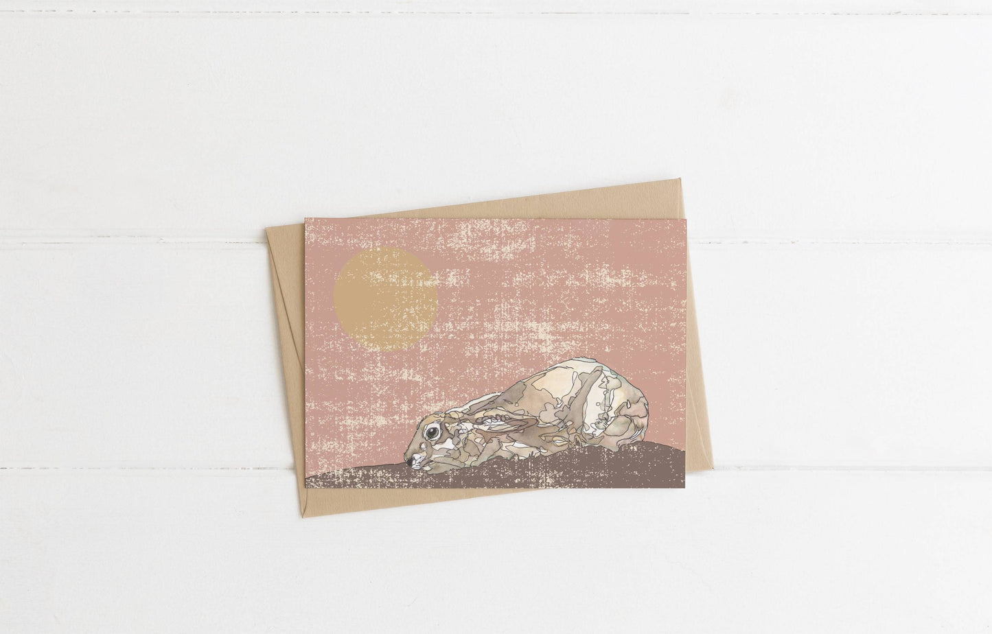 The Crouching Brown Hare in Peach Blank Greeting Card
