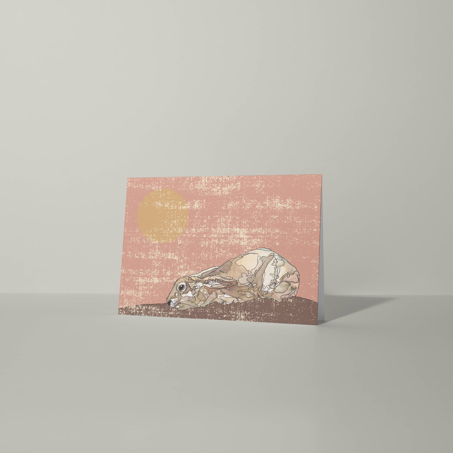 The Crouching Brown Hare in Peach Blank Greeting Card