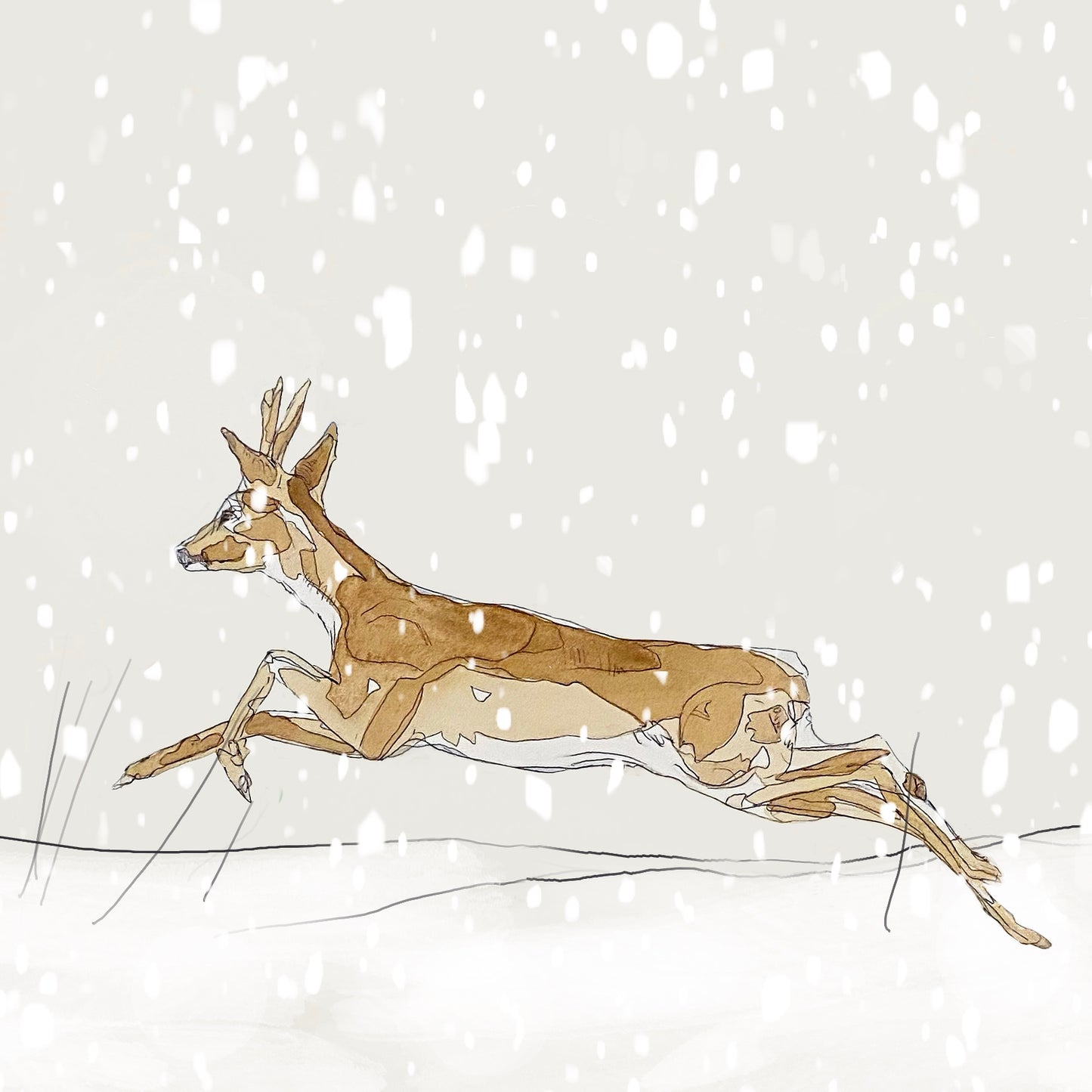 The Roe Buck and The Snow Open Edition Giclée Art Print
