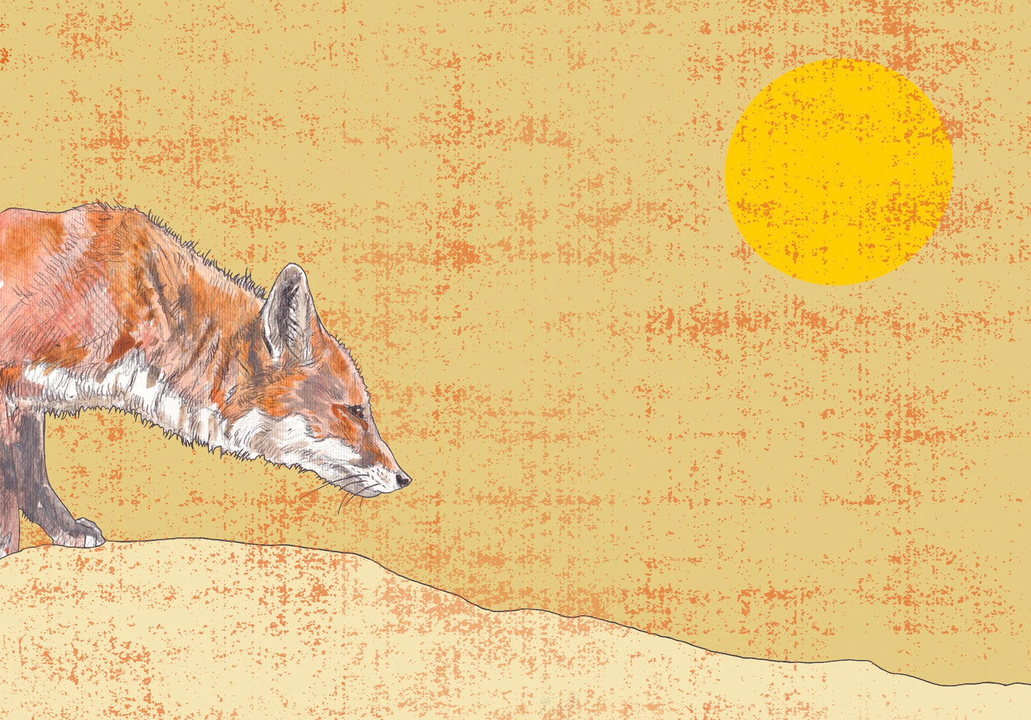 The Stalking Red Fox 2 in Yellow Blank Greeting Card
