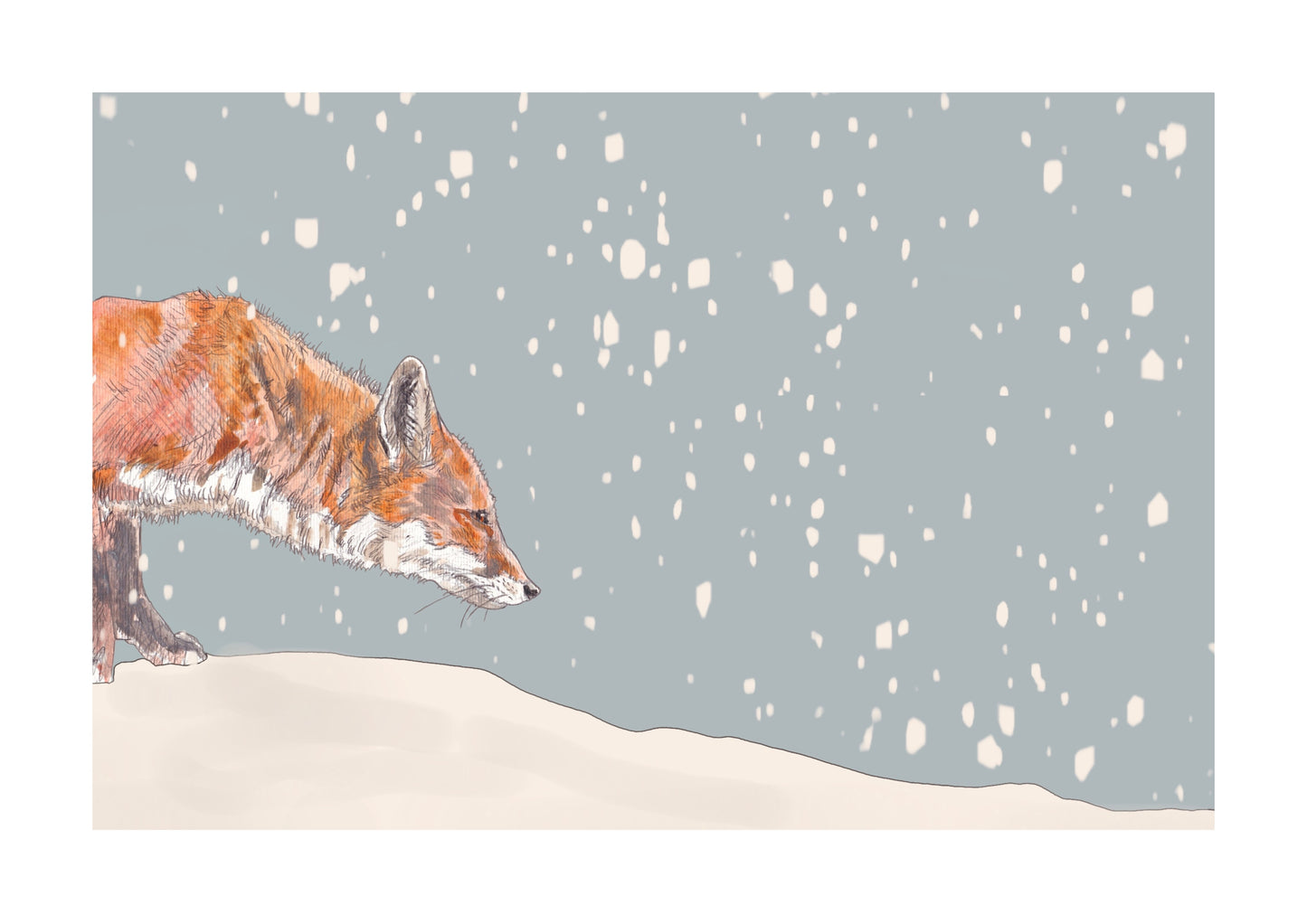 The Stalking Fox 2 and The Snow Open Edition Giclée Art Print