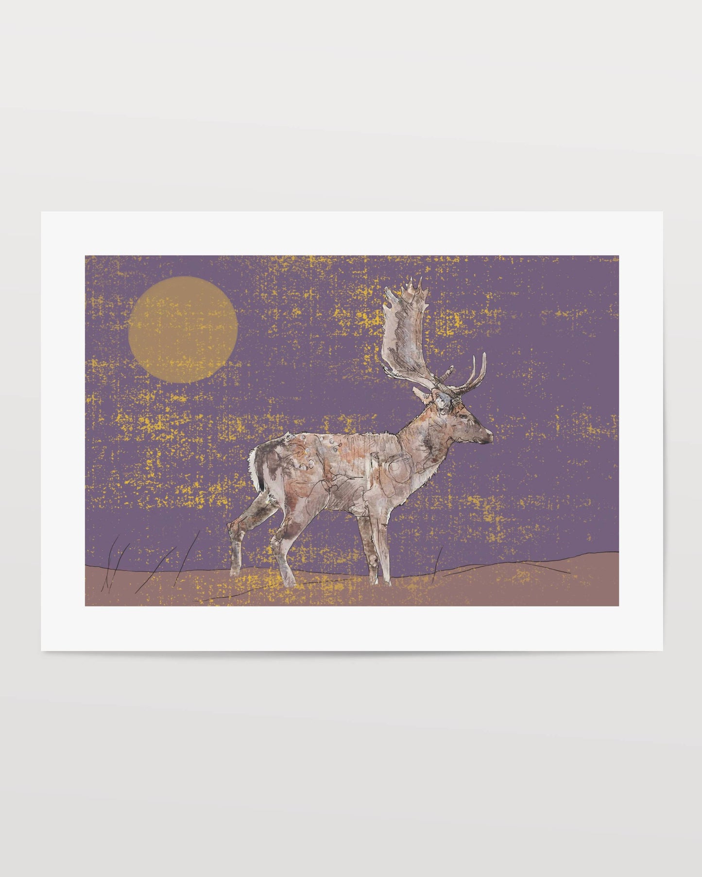 The Fallow Buck on The Grass in Purple Open Edition Giclée Art Print