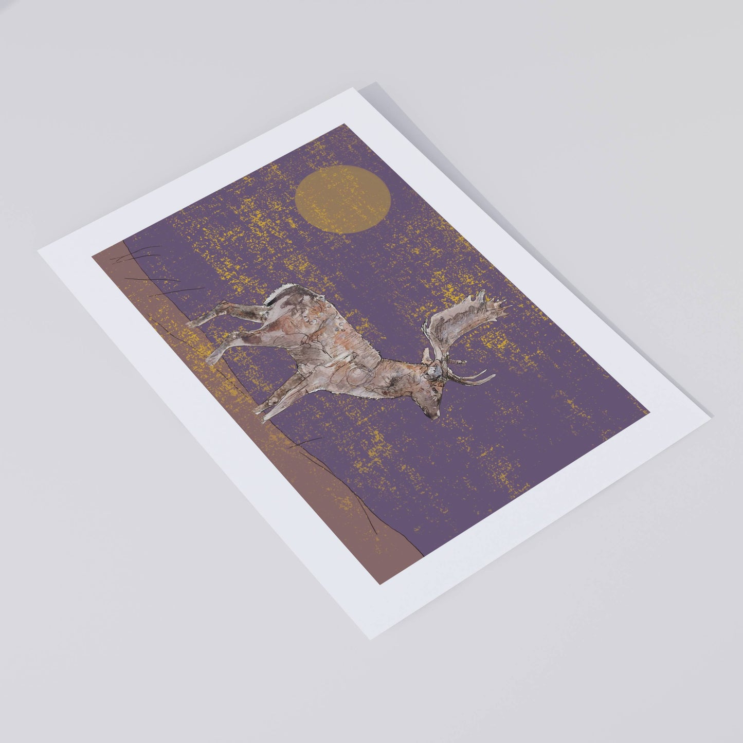 The Fallow Buck on The Grass in Purple Open Edition Giclée Art Print