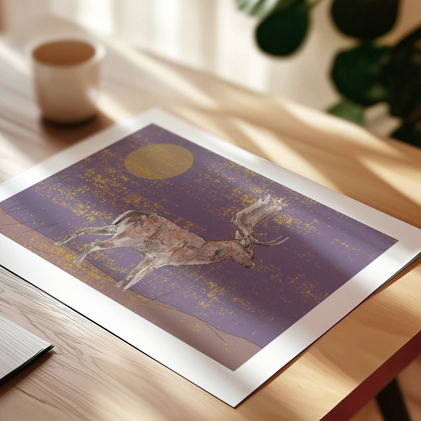 The Fallow Buck on The Grass in Purple Open Edition Giclée Art Print