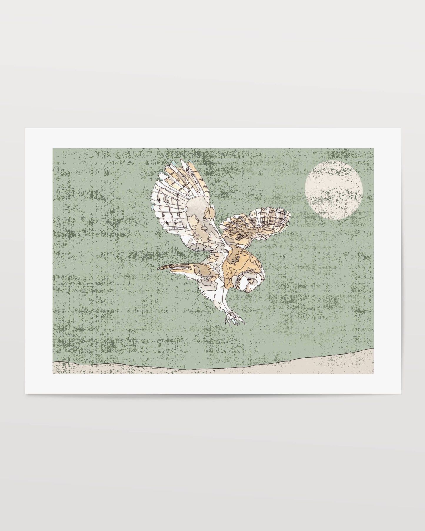 The Hunting Barn Owl in Green Open Edition Giclée Art Print