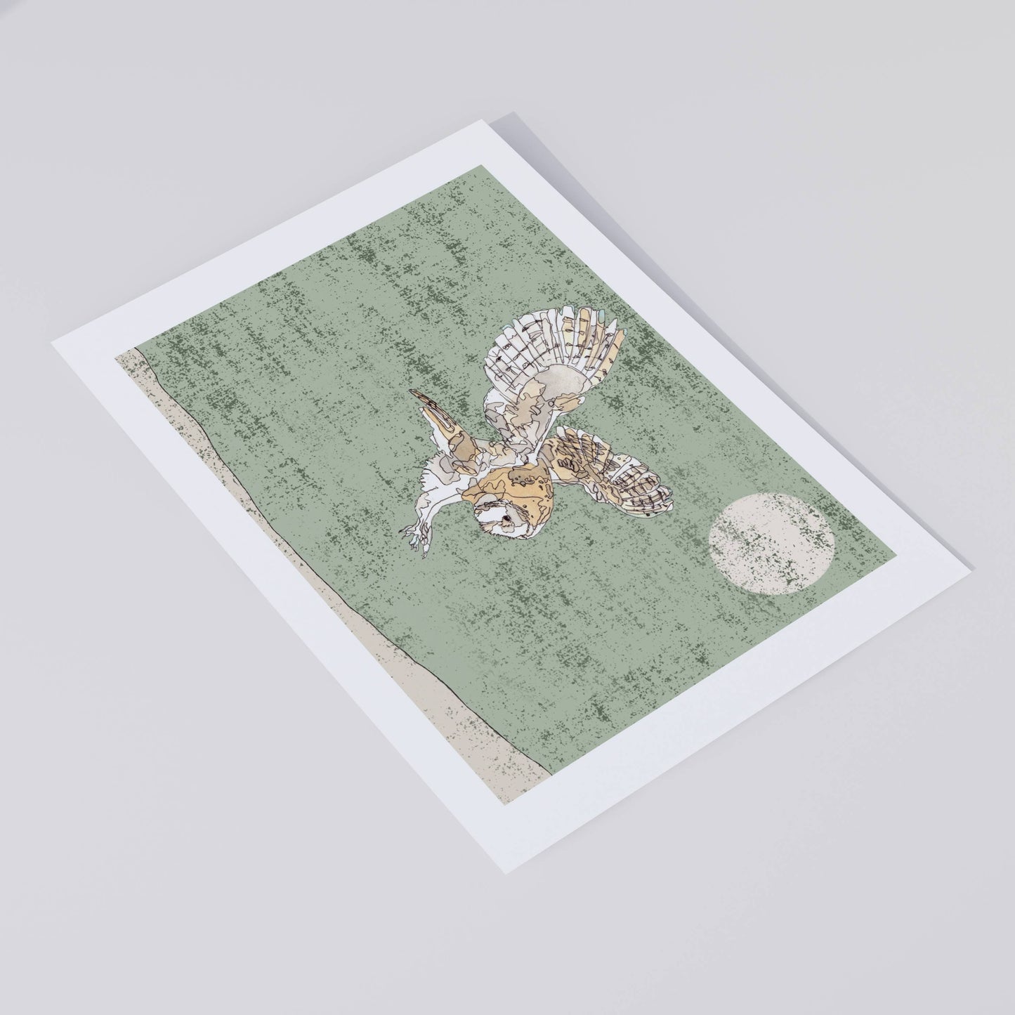 The Hunting Barn Owl in Green Open Edition Giclée Art Print