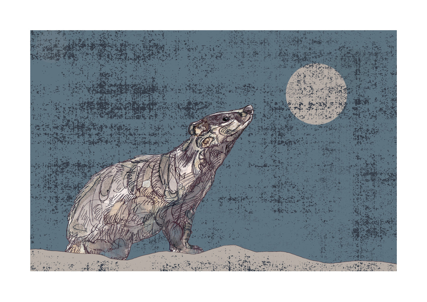 The Badger and The Moon in Blue Open Edition Giclée Art Print