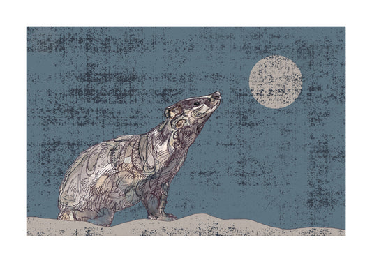 The Badger and The Moon in Blue Open Edition Giclée Art Print