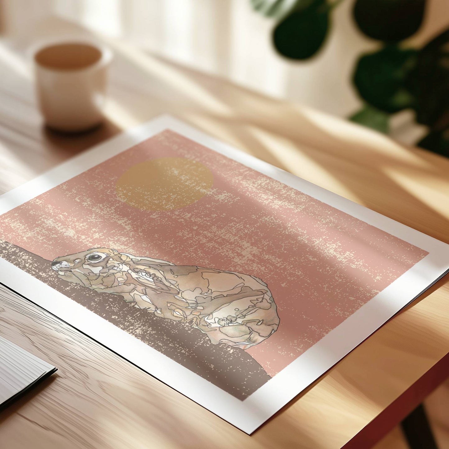 The Crouching Brown Hare in Peach Open Edition Giclée Art Print