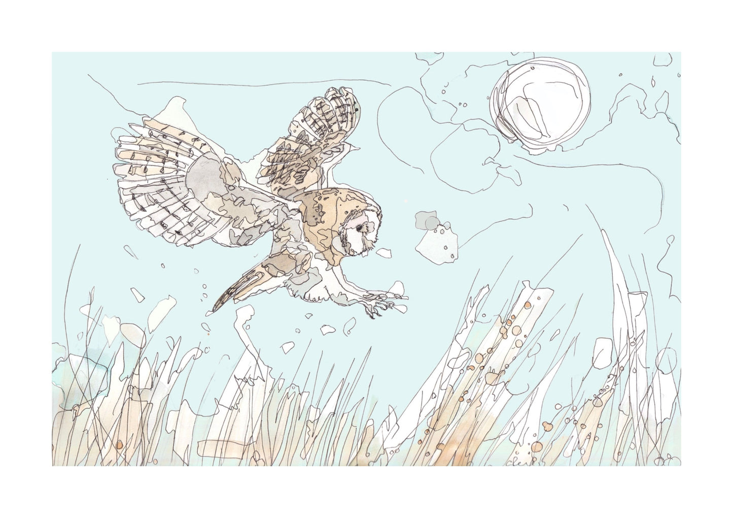 The Hunting Barn Owl and The Moon Open Edition Giclée Art Print