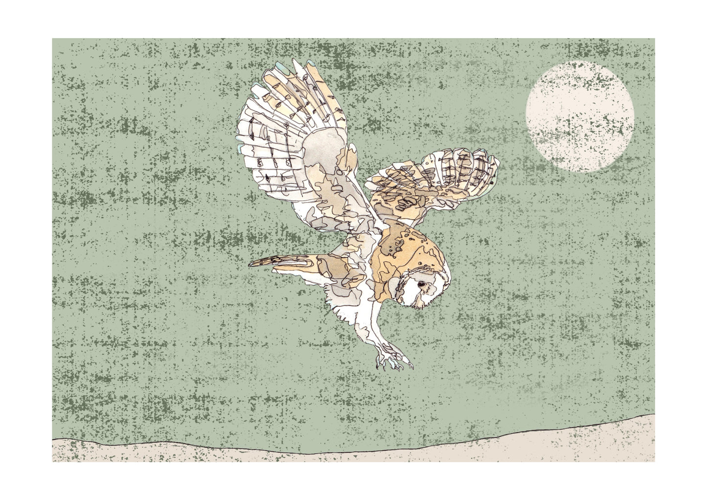 The Hunting Barn Owl in Green Open Edition Giclée Art Print
