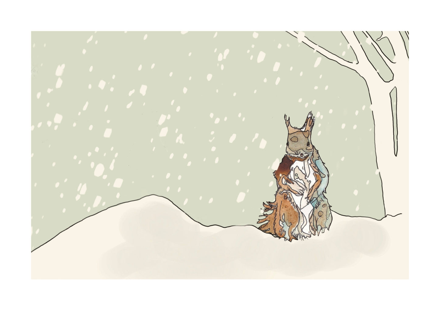 The Red Squirrel and The Snow Open Edition Giclée Art Print