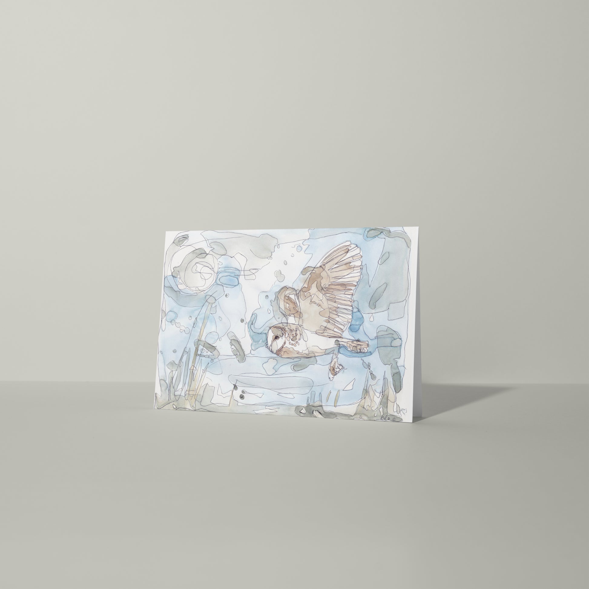 blank greeting card barn owl flying under the full moon blank greeting card contemporary illustration animal wildlife artist ann pease card art 