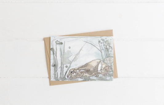 Wildlife Art brown hare greeting card and envelope painting / illustration by wildlife artist Ann Pease.