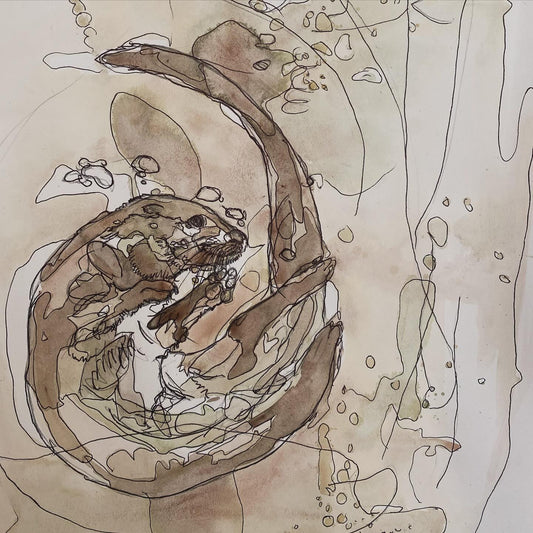 Wildlife Art european otter underwater contemporary painting / illustration by wildlife artist Ann Pease.
