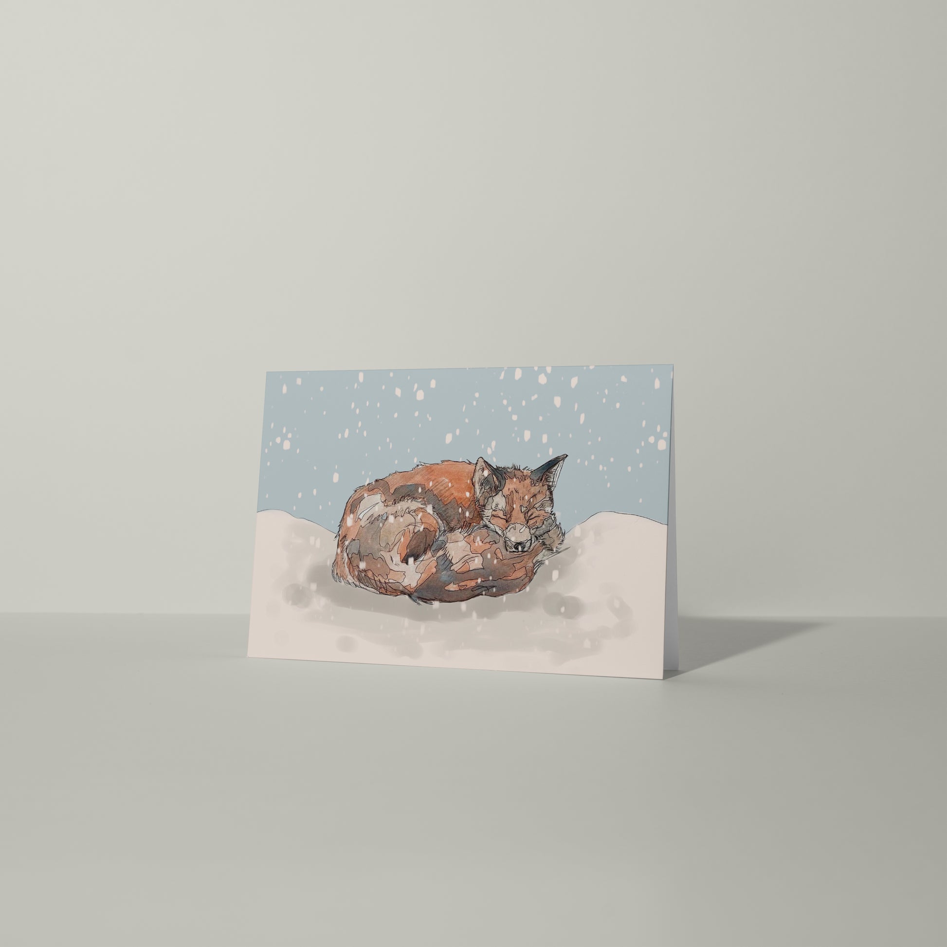 blank landscape christmas card red fox sleeping in the snow contemporary illustration animal wildlife artist ann pease card art 