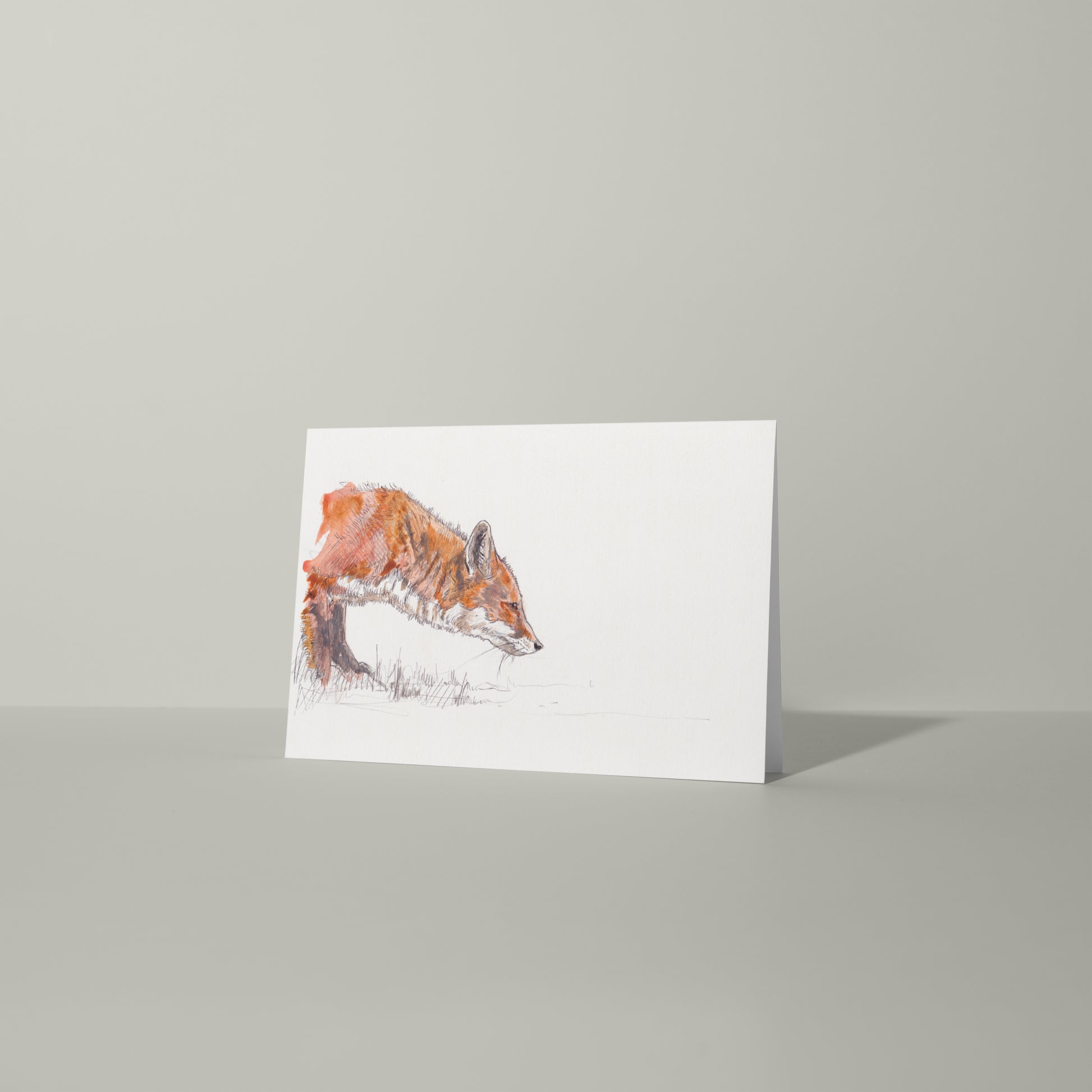 blank landscape greeting card with red fox contemporary illustration animal artist ann pease card art 