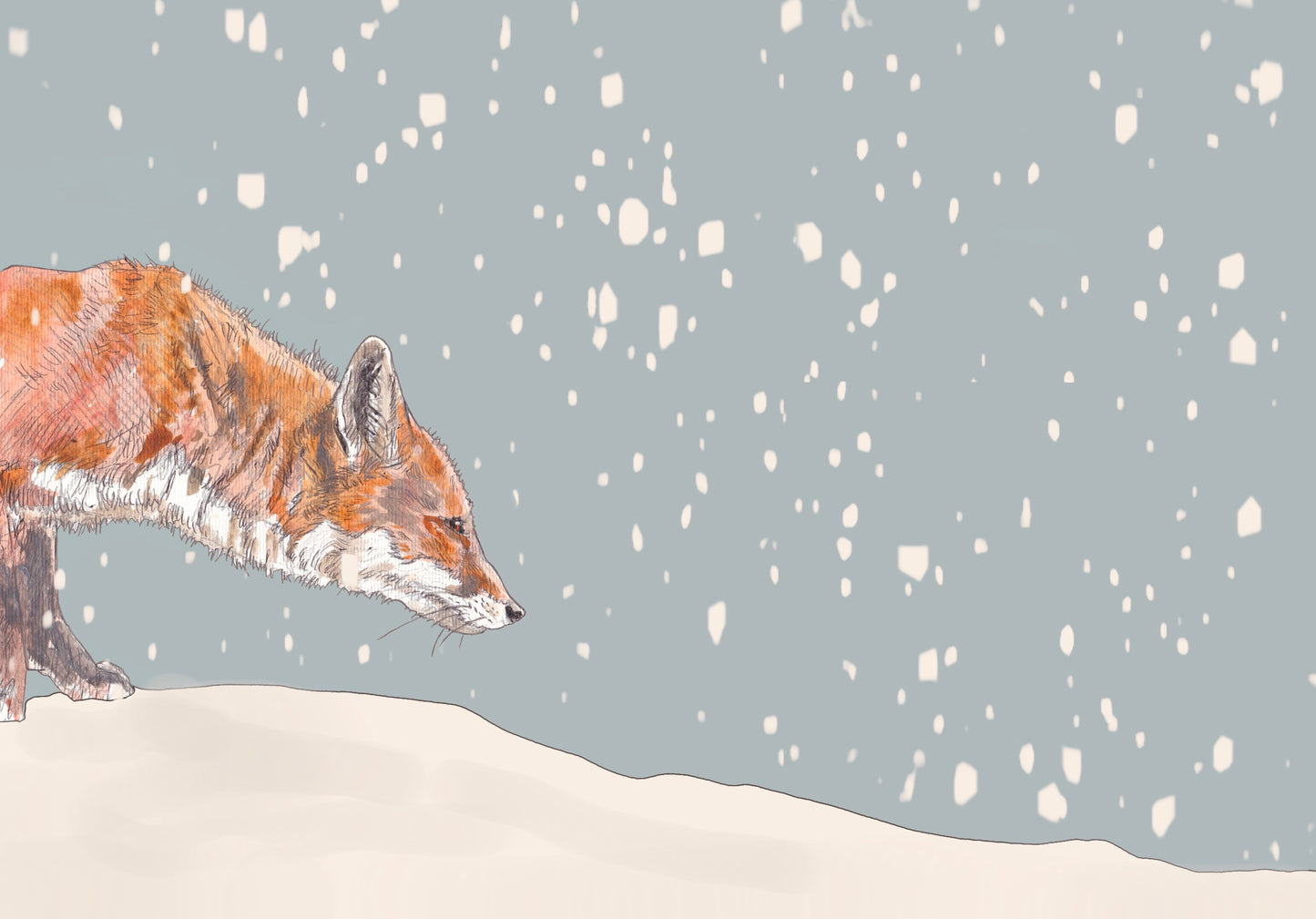 The Stalking Fox 2 and The Snow Open Edition Giclée Art Print