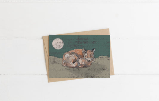 The Sleeping Red Fox in Green Blank Greeting Card