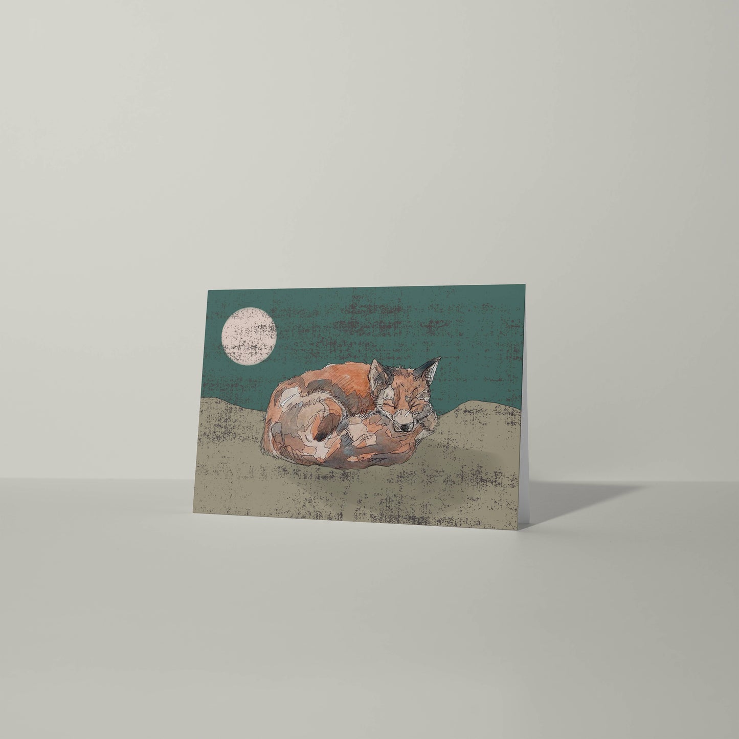 The Sleeping Red Fox in Green Blank Greeting Card