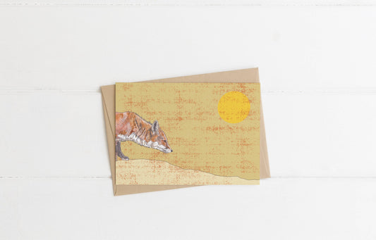 The Stalking Red Fox 2 in Yellow Blank Greeting Card