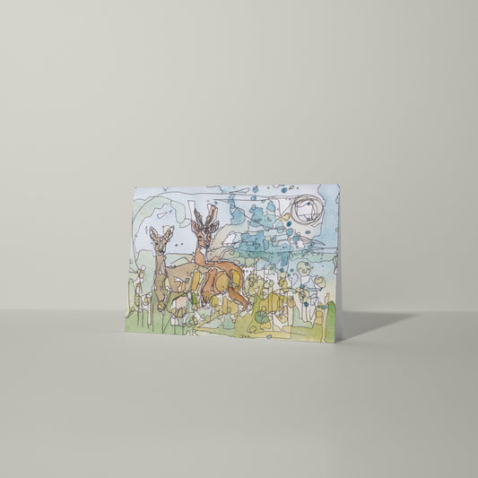 blank landscape card roe buck stag deer couple contemporary illustration animal wildlife artist ann pease card art
